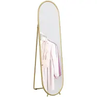 HOMCOM Ganzkörperspiegel 160 x 40 cm Wandspiegel mit Ständer, Metallrahmen, Gold