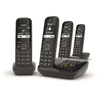 Gigaset AS690A Quattro, Analoges/DECT-Telefon, Kabelloses Mobilteil, 100 Eintragungen, Schwarz