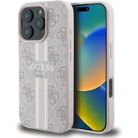 GUESS Apple iPhone 16 Pro Max Hardcase Hülle 4G Streifen Design MagSafe Pink