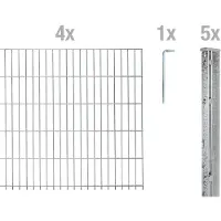 Alberts Doppelstabmattenzaun 8-6-8, Matten 2,50 m, Höhe 1,03 m, Länge 10 m, feuerverzinkt, Zaun als Komplettset, Pfosten mit Abdeckleiste 60x40 mm