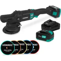 Vonroc PRO Doppelschleifer 20V – Ø 125mm | Inkl. 2x 4,0Ah Akkus, Schnellladegerät und 5 Polierpads