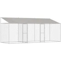 vidaXL Hundekäfig mit Dach Silber 600 x 200 x 256 cm Stahl und PE