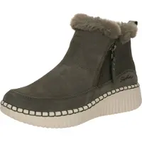 SKECHERS Winterboots "WILSHIRE BLVD-FRESH ZIP", Damen, Gr. 41, grau (olivgrün), Veloursleder, Schuhe Winterboots, Boots mit Reißverschluss