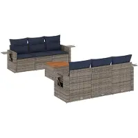 vidaXL 7-teiliges Gartensofa-Set mit Kissen, grau, Polyrattan