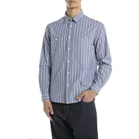 Replay für Herren. M4153.000.52852 Garngefärbtes Hemd blau (L), Lässig, Klassisch, Polyester, Langarm