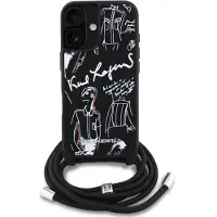 Karl Lagerfeld case passend für IPHONE 16 KLHCP16SPGGRMPCK kompatibel mit MagSafe (CRSSBY Grained PolyurethanW/ Pattern & Logo) black