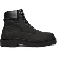 Tommy Hilfiger Schnürboots TOMMY JEANS "TJM LACE UP BOOT LEATHER", Herren, Gr. 43, Synthetik Textil, schwarz, Leder, Lederimitat, Schuhe Schnürboots, Schnürstiefelette mit weich abgepolstertem Schaftrand