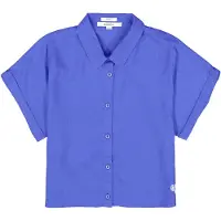 Garcia Hemdbluse , Mädchen, Gr. 164/170, blau (hyper blau), Web, Obermaterial: 70% Viskose, 30% Leinen, unifarben, regular fit taillenbedeckt, Umschlagsaum, Blusen Hemdbluse, for GIRLS