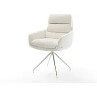 DELIFE Esszimmerstuhl Abelia-Flex mit Armlehnen Bouclé Soft Beige Kreuzgestell konisch Edelstahl