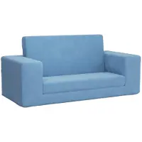 vidaXL Kinder-Schlafsofa 2-Sitzer Blau Weicher Plüsch