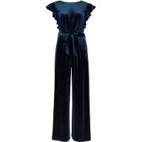 Apricot Jumpsuit "Partyjumpsuit", Damen, Gr. XL (42), N-Gr, blau (navy), gewebt, , Elegant, normal Lang, Rundhals, Flügelärmel, Overalls Jumpsuit, aus Samt