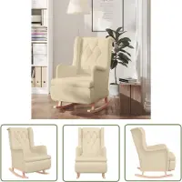 The Living Store Schaukelsessel mit Kautschukholz-Beinen Creme Stoff