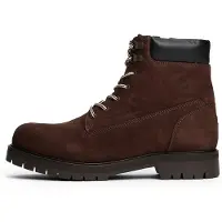Tommy Hilfiger Schnürboots "FLEX TH OUTDOOR W NBK BOOT", Herren, Gr. 44, Leder Textil, braun (dunkelbraun), Schuhe Schnürboots, Blockabsatz, Outdoorschuh mit Ösen, im Bersteigerlook