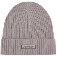 Calvin Klein Patch Chunky Rib Cotton Beanie Silver Sconce Größe: OS | Hüte Outlet | Herren | Grau