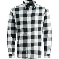 Jack & Jones Langarmhemd "JJEGINGHAM TWILL SHIRT L/S NOOS", Herren, Gr. XL, N-Gr, schwarz-weiß (weiß, schwarz), Web, Obermaterial: 100% Baumwolle, kariert, slim fit, Rundhals, Hemden Langarmhemd