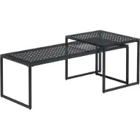 Wohnling Satztisch Glas Metall 2er Set Modern Couchtisch Schwarz Design Sofatisch Platzsparend Wohnzimmertisch Kaffeetisch Rechteckig & Quadratisch
