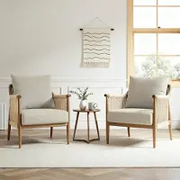 FlexiSpot 2er Set Gartenstühle Schaukelsessel & Loungesessel mit Kissen, stabilem Metallrahmen, ideal für Balkon, Terrasse, Garten & Wohnzimmer, Beige