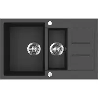 Bergström Spülbecken Seattle Schwarz 80 x 50 cm mit 2 Spülbecken & Trockenplatz, Model 57783