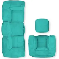 Lumaland Basic Set (5-tlg.) - Modulares System - In- sowie outdoor - Türkis Sitzsack Sitzgarnitur Sitzgruppe Beanbag Sofa - Sessel - Hocker EPS Perlen