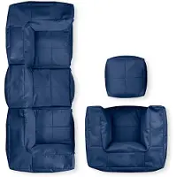 Lumaland Basic Set (5-tlg.) - Modulares System - In- sowie outdoor - Navyblau Sitzsack Sitzgarnitur Sitzgruppe Beanbag Sofa Sessel - Hocker EPS Perlen