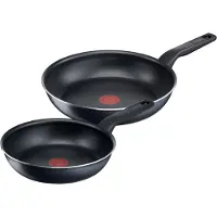 Tefal XL Force 2-teiliges Pfannenset, C38590, Frittierset, Schwarz, Titan, Aluminium, Thermo-Punkt, Keramik, Gas, Halogen, Versiegelte Platte
