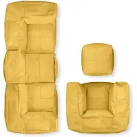 Lumaland Basic Set (5-tlg.) - Modulares System - In- sowie outdoor - Senfgelb Sitzsack Sitzgarnitur Sitzgruppe Beanbag Sofa Sessel - Hocker EPS Perlen