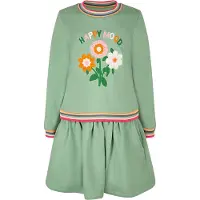 Happy girls Sweatkleid , Mädchen, Gr. 98, N-Gr, Langarm, Sweatware, grün, Sweatware, Obermaterial: 100% Baumwolle, bedruckt, regular fit normal, Rundhals, Rippbündchen, Kleider Sweatkleid