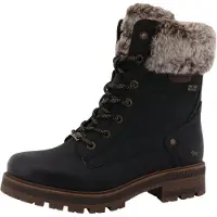 Mustang Winterstiefelette SHOES "Darleen", Damen, Gr. 42, Warmfutter, schwarz, Lederimitat, Textil, Schuhe Winterstiefelette, Winterboots mit Fellimitatkragen