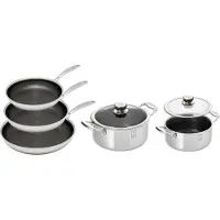 Hensslers Pfannen-Set Edelstahl Set, je 1 Pfanne Ø 20/24/28 cm, je 1 Kochtopf Ø 20/24 cm, 7 tlg. 3-Schicht Material, Wabenstruktur und Antihaftbeschichtung, Induktion