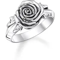 Thomas Sabo Fingerring "Ring Midnight Rose" Gr. 58, silber (silberfarben), Fingerringe, Damen, 58, Silber 925 (recycelt), 2,5mm, Fingerring