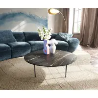 DELIFE Couchtisch Edge Rund 90x90 cm Keramik Laminam Noir Desir Braun Trive Metall Schwarz