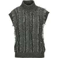 MADELEINE Pullunder "Pullunder Moderner Fransenstrick mit Stehkragen" fancy Fransenstrick
