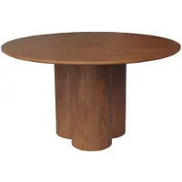 Sweeek - Runder Esstisch Hevea-Holz und Eichenfurnier für 4 Personen Ø130 cm - Nussbaumfarben