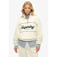 Superdry für Damen. W2012380A Country Club Loose 1/4 Zip Sweatshirt in Gebrochenweiß (XL), Lässig, Baumwolle