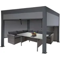 Mendler Pergola HWC-L46 mit Seitenwand, Lamellen-Pavillon Rollo, 10cm-Alu-Gestell, sturmfest 3x3m anthrazit
