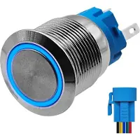 Proride Metall-Druckschalter ON-OFF 19mm 220V mit Anschlusskabel und blauer LED