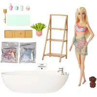 Mattel BRB WELNEES KONFETTI Bad - Modepuppe mit weichem Sarong und Zubehör