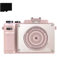 INF Digitalkamera 4K/48 MP/18-facher Digitalzoom/Autofokus/Dual-Kamera 32 GB Speicherkarte Rosa
