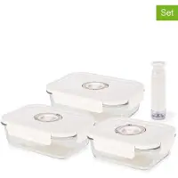 Compactor Vakuumiergerät - Los 3: Drei Glasbehälter zum Vakuumieren + Pumpe + Datumsanzeiger - 16,5 x 22 x Höhe 6,6 cm - Transparent