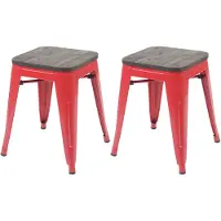 Mendler 2er-Set Hocker HWC-A73 inkl. Holz-Sitzfläche, Metallhocker Sitzhocker, Metall Industriedesign stapel