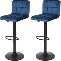 Mendler 2er-Set Barhocker HWC-G87, Tresenhocker Barstuhl, höhenverstellbar Samt petrol-blau, Fuß schwarz