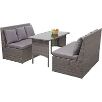 Mendler Poly-Rattan Garnitur HWC-G16, Garten-/Lounge-Set Sitzgruppe, Gastronomie 2x2er Sofa Tisch grau, Kissen dunkelgrau