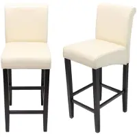Mendler 2er-Set Barhocker HWC-C33, Barstuhl Tresenhocker, Holz creme, dunkle Beine, Leder