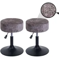 Mendler 2er-Set Hocker HWC-C22, Sitzhocker, höhenverstellbar drehbar Ø 37cm Stoff Chenille (465g/m2) FSC ~