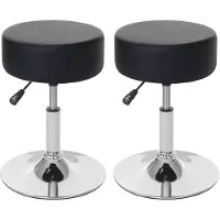 Mendler 2er-Set Hocker HWC-C22, Sitzhocker Schminkhocker, höhenverstellbar Ø 35cm ~ Kunstleder, schwarz