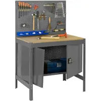 Simon Rack PROREGAL Werkbank BUFFALO mit Werkzeugwand und Schrank | HxBxT 84x120x61cm | Traglast 600kg | Verzinkt