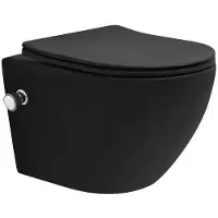 LuxeBath Spülrandloses Wand Hänge-WC mit Bidet-Funktion, Schwarz, kurz, Tornadospülung, mit Nano Beschichtung