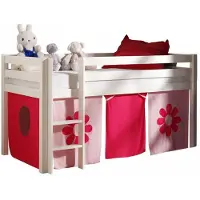 Vipack Hochbett "Pino, inkl. Rolllattenrost, Leiter und Absturzschutz", pink (weiß lackiert, pink flower), B:106cm H:114cm L:210cm, Hochbetten, Hochbett, inklusive Textil-Vorhang "Flower"