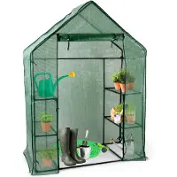 Kinzo Gewächshaus Anzuchthaus 143 x 73 x 195 cm - Gartengewächshaus mit 6 Etagen - Kompaktes Gewächshaus zur Anzucht von Gemüse und Pflanzen - Transparent und Grün