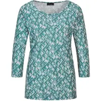 Goldner Halbarm Viskoseshirt im Allover-Design in graugrün / gemustert | Gr.: 48